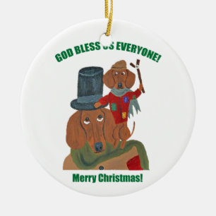 Dachshund "A Christmas Carol" Tiny Tim Ceramic Ornament