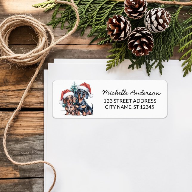 Dachshund à Santa Hat Noël Adresse de retour (Créateur téléchargé)