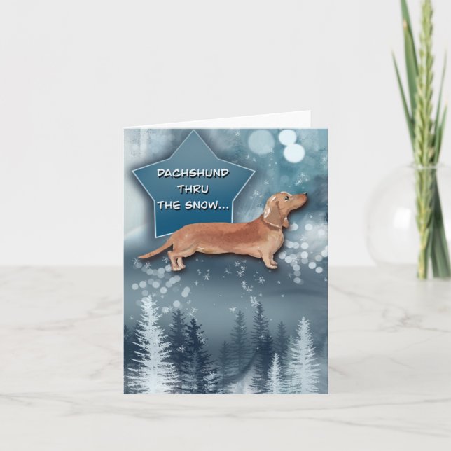 Dachshund à travers la carte de voeux de neige (Devant)
