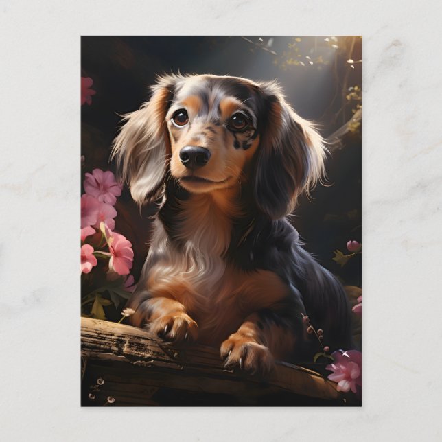 Dachshund Amongst The Blooms Postcard (Front)