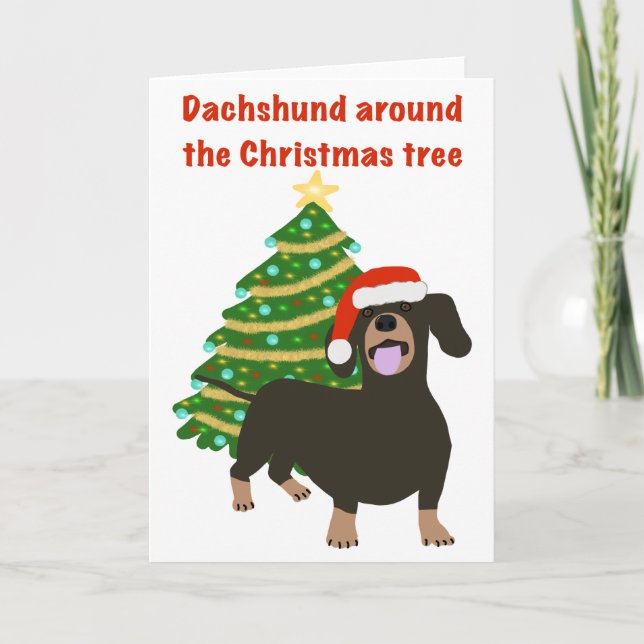 Dachshund amusant Noël et carte de vacances (Devant)