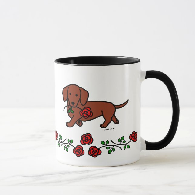 Dachshund and a flower cartoon mug (Right)