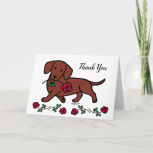 Dachshund and a Rose cartoon thank you card