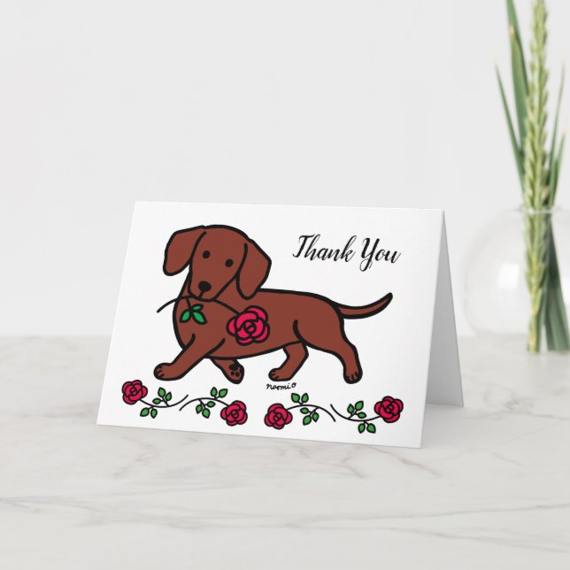 Dachshund and a Rose cartoon thank you card (Front)