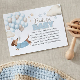 Dachshund and Balloons Blue Books for Baby Shower Enclosure Card
