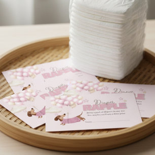 Dachshund and Balloons Pink Diaper Raffle Enclosure Card