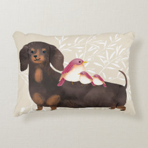 Dachshund and Birds Family Accent Pillow