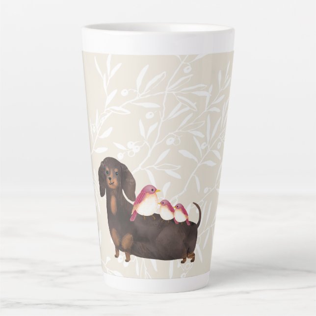 Dachshund and Birds Family Latte Mug (Front)