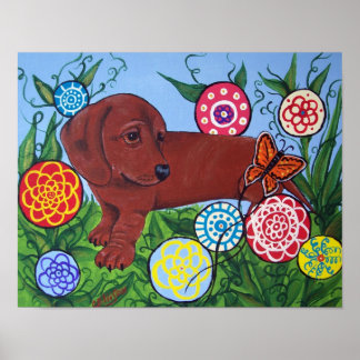 Dachshund and Butterfly Art Print