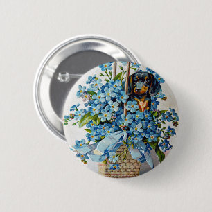 Dachshund and Forget-Me-Nots 2 Inch Round Button