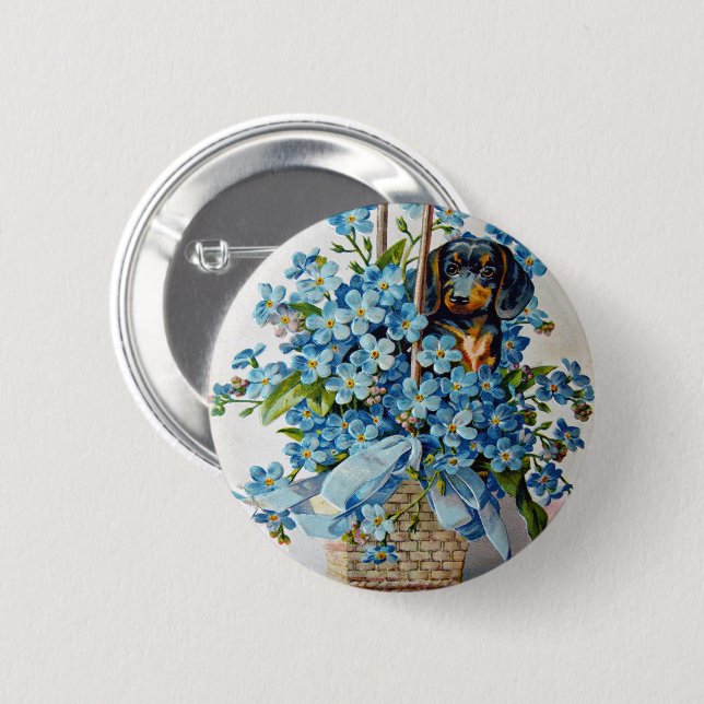 Dachshund and Forget-Me-Nots 2 Inch Round Button (Front & Back)