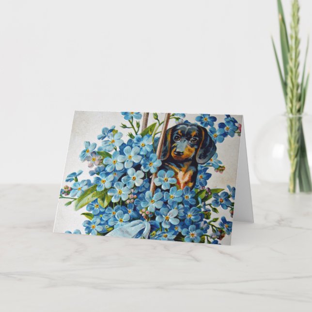 Dachshund and Forget-Me-Nots Card (Front)
