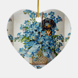 Dachshund and Forget-Me-Nots Ceramic Ornament