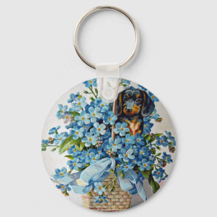 Dachshund and Forget-Me-Nots Keychain