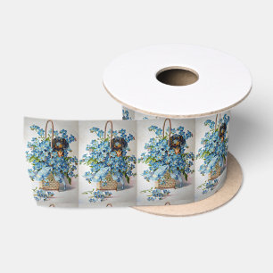 Dachshund and Forget-Me-Nots Satin Ribbon