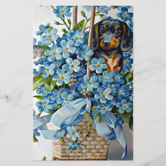 Dachshund and Forget-Me-Nots Stationery (Front)