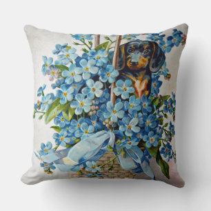 Dachshund and Forget-Me-Nots Throw Pillow