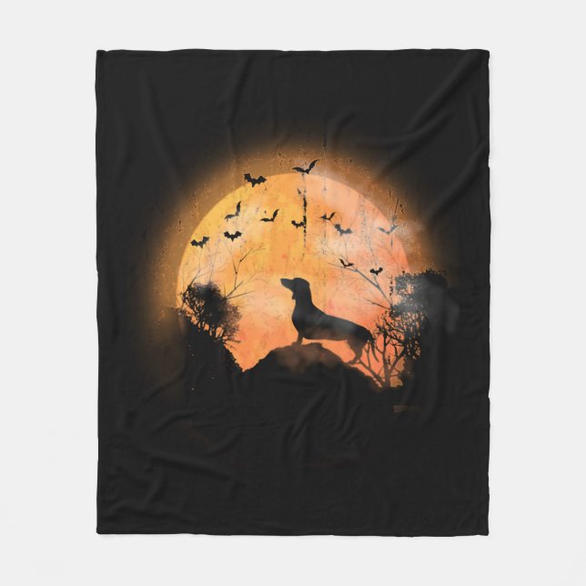 Dachshund And Moon Halloween Fleece Blanket (Front)
