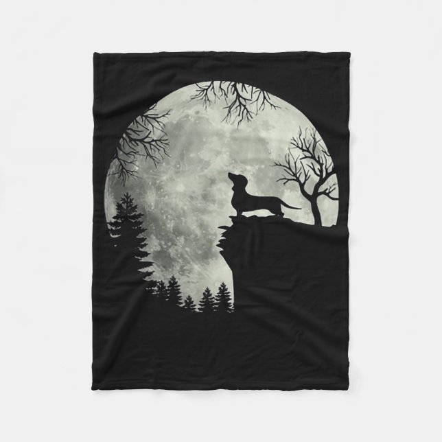 Dachshund And Moon Halloween Fleece Blanket (Front)