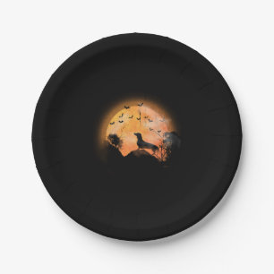 Dachshund And Moon Halloween Paper Plate