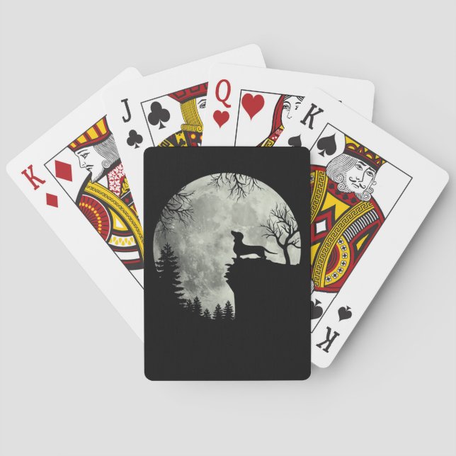 Dachshund And Moon Halloween Playing Cards (Back)