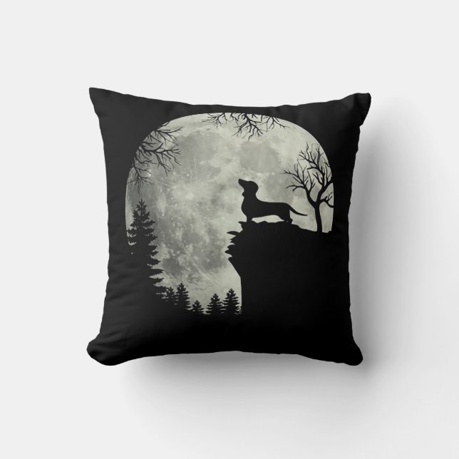 Dachshund And Moon Halloween Throw Pillow (Front)