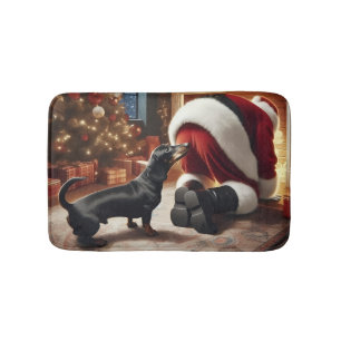 Dachshund and Santa  Bath Mat
