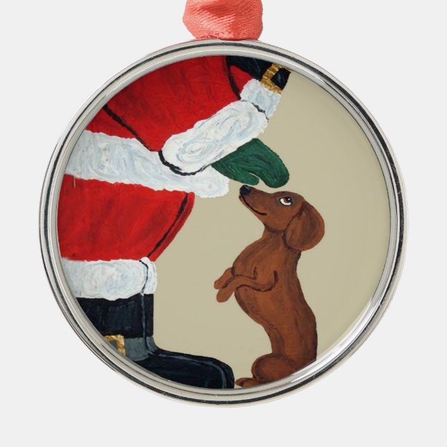 Dachshund And Santa Christmas Ornament (Front)