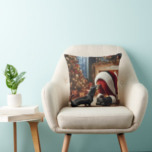 Dachshund and Santa  Throw Pillow