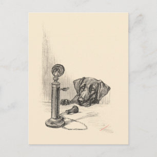 Dachshund and Vintage Phone Postcard