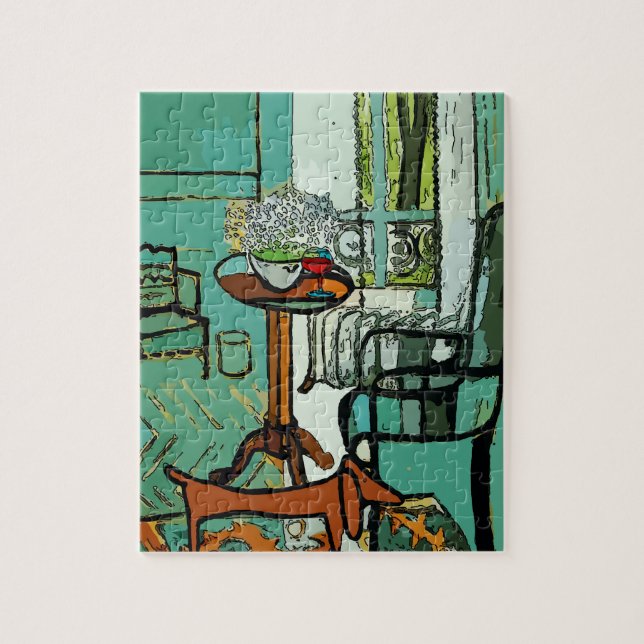 Dachshund and Wine in green Room Posters Jigsaw Puzzle (Vertical)
