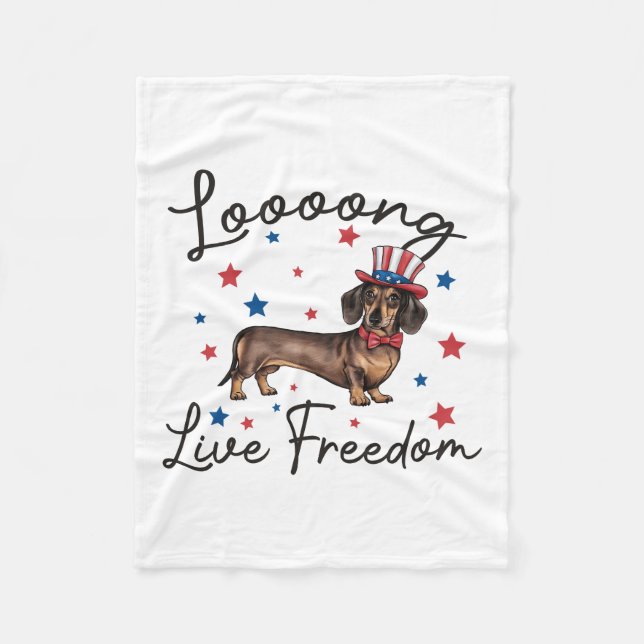 Dachshund Art Long Live Freedom Fleece Blanket (Front)