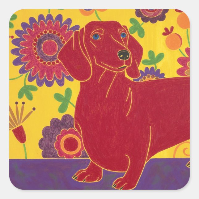 Dachshund Art Square Sticker (Front)