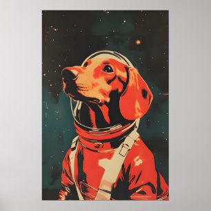 Dachshund Astronaut Poster, Dachshund Retro Print