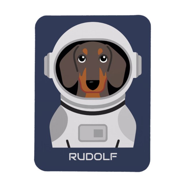 Dachshund Astronaut with Name Magnet (Vertical)
