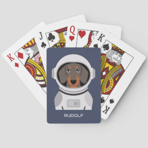 Dachshund Astronaut with Name Playing Cards