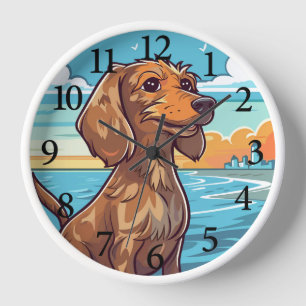 Dachshund at the beach clock