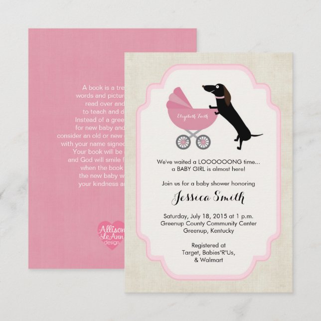 Dachshund Baby Shower Girl Invitation (Front/Back)