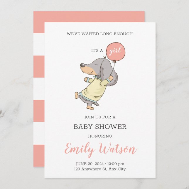 Dachshund Baby Shower Invitation (Front/Back)
