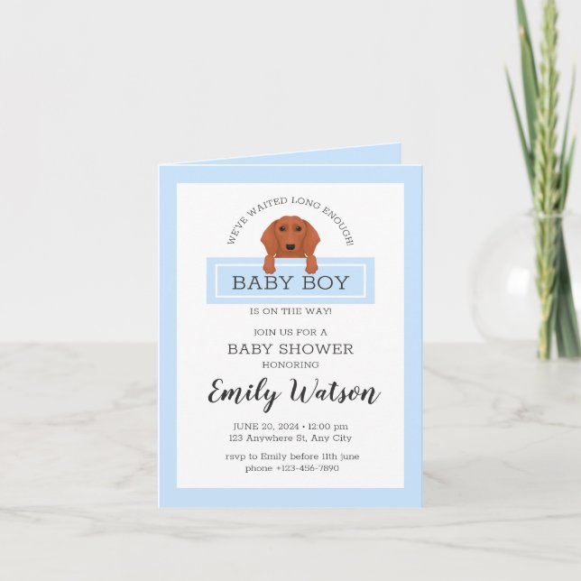 Dachshund Baby shower Invitation garçon (Devant)