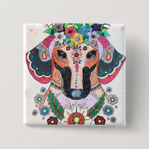 Dachshund badge 2 inch square button