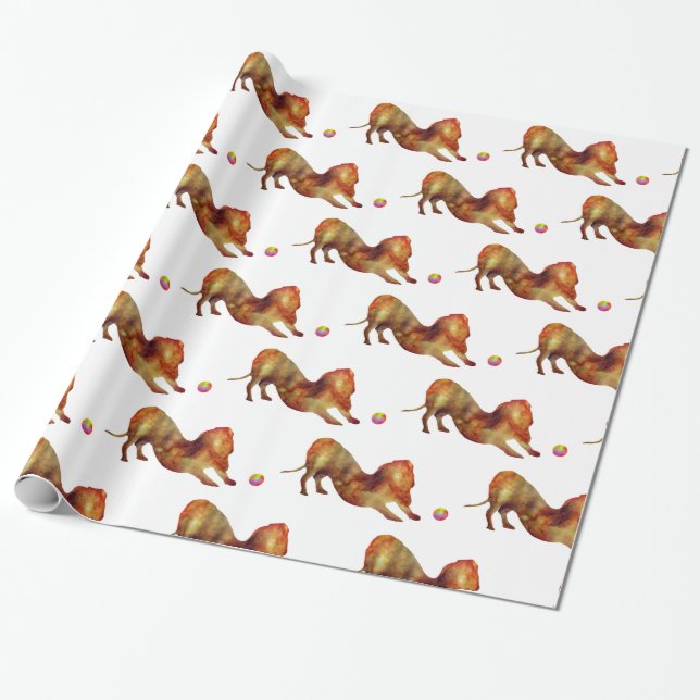 Dachshund  & Ball Watercolor Wrapping Paper (Unrolled)