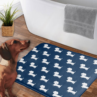 Dachshund Bath Mat Navy Blue Doxie Bathroom Rug