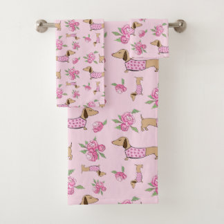Dachshund Bath Towel Set Doxie + Peonies Floral