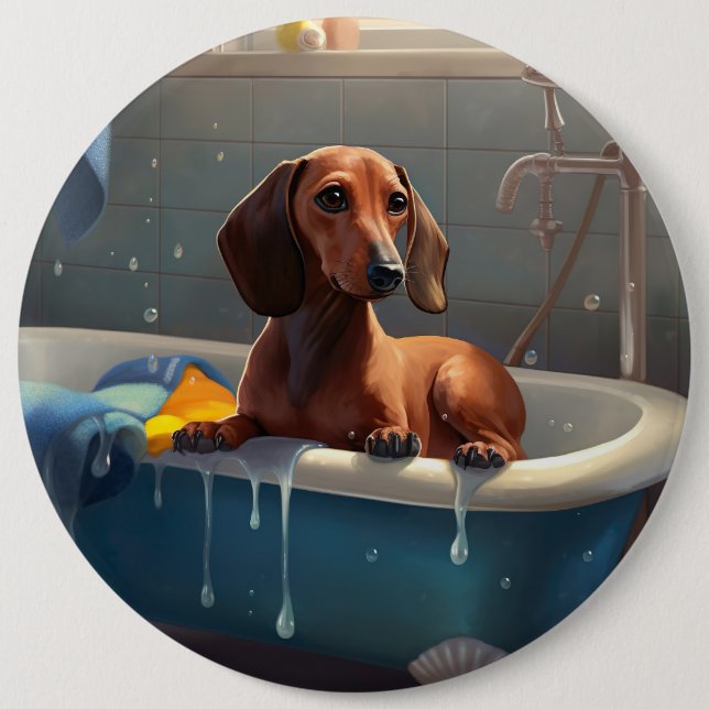 Dachshund Bathtime Fun  6 Inch Round Button (Front)
