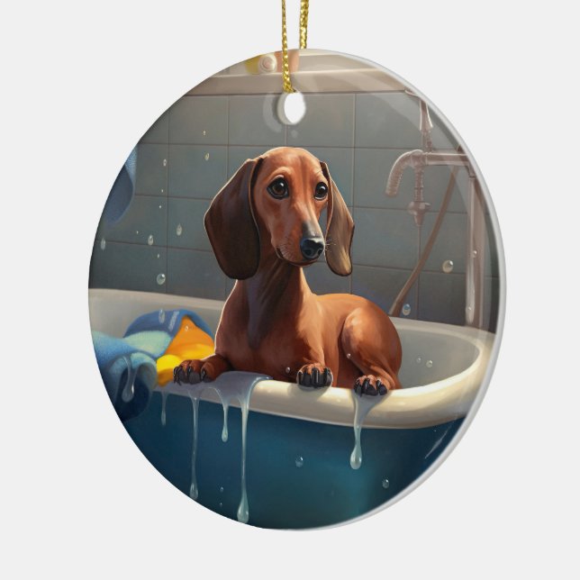 Dachshund Bathtime Fun  Ceramic Ornament (Left)