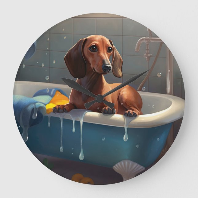 Dachshund Bathtime Fun  Large Clock (Front)