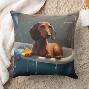 Dachshund Bathtime Fun  Throw Pillow