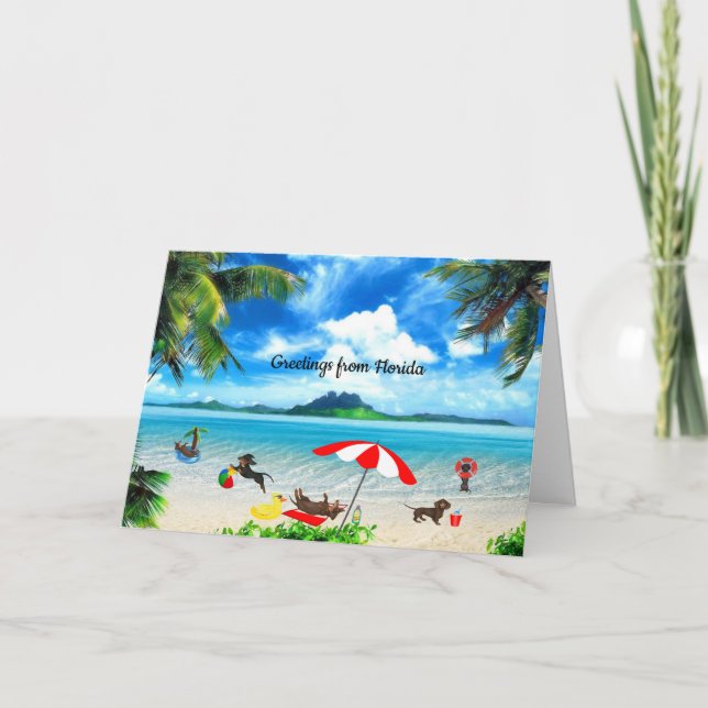 Dachshund Beach Carte de voeux N'importe quelle oc (Devant)