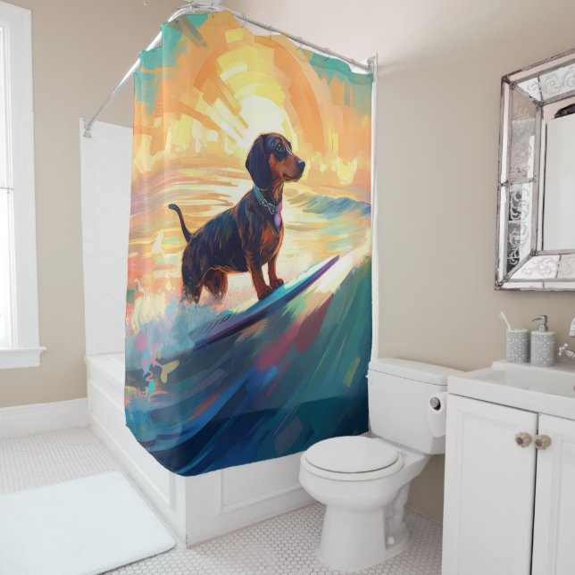 Dachshund Beach Surfing Painting (In Situ)
